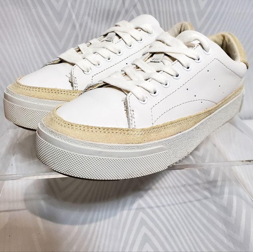 ALLSAINTS Women's Trish Leather Sneaker in Chalk White Size 36/6